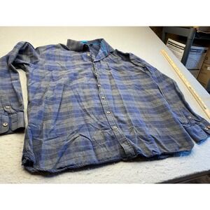 Enzone Plaid Flannel Shirt Blue Grey Long Sleeve Button Up Mens 3XL Casual